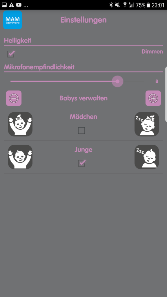 Babyphone App MAM - Einstellungen Babystation